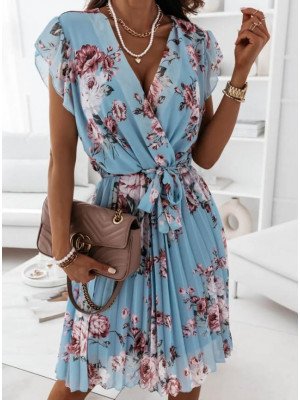 Women V Neck Floral Print Boho Mini Dress Ladies Summer Beach Holiday Sundress