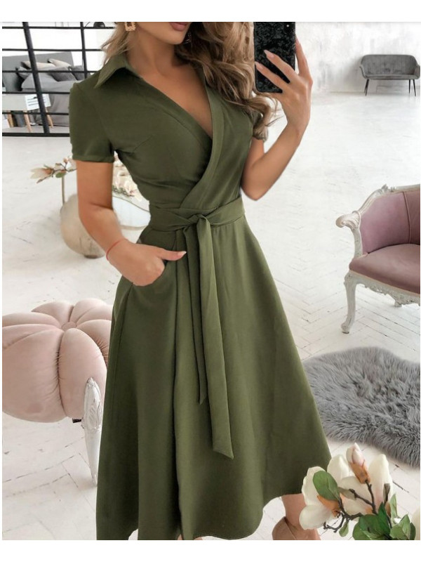 Womens Summer Short Sleeve Midi Dress Holiday Casual Party V Neck Beach Sundress