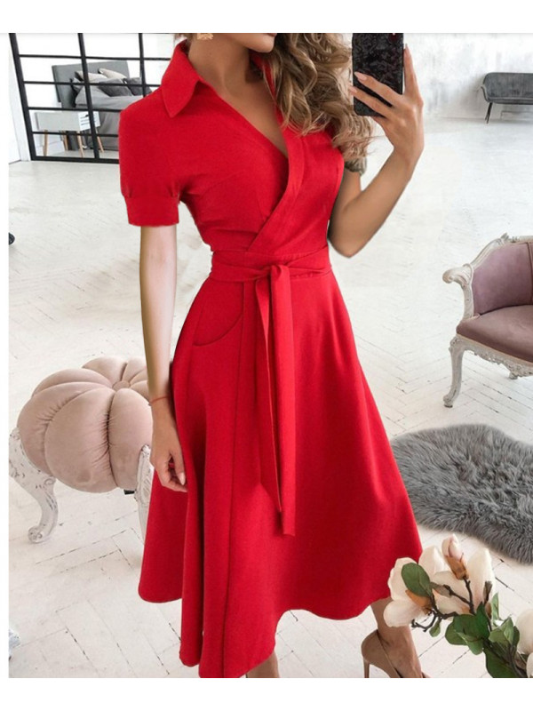 Womens Summer Short Sleeve Midi Dress Holiday Casual Party V Neck Beach Sundress