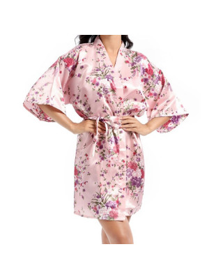 Womens Floral Satin Short Robe Wedding Bride Bridesmaid Dressing Kimono Bathrobe