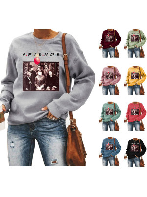 Womens Friend print Long Sleeve Sweater Ladies Round Neck Pullover T-Shirt Tops