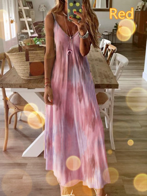 Womens Boho Gradient Cami Sundress Ladies Summer Beach Maxi Sleeveless Dress