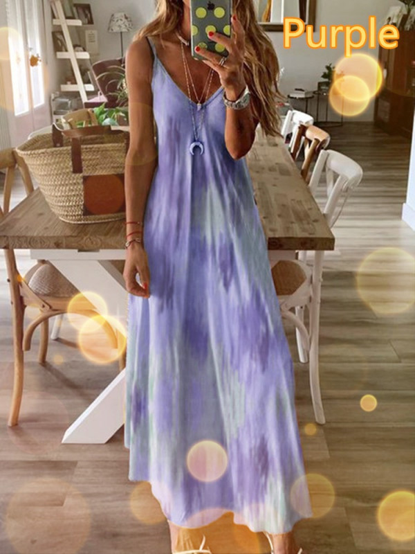 Womens Boho Gradient Cami Sundress Ladies Summer Beach Maxi Sleeveless Dress