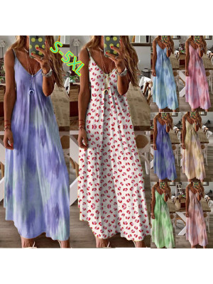 Womens Boho Gradient Cami Sundress Ladies Summer Beach Maxi Sleeveless Dress