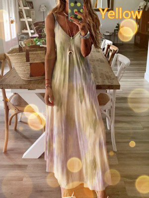 Womens Boho Gradient Cami Sundress Ladies Summer Beach Maxi Sleeveless Dress