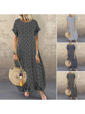 Boho Summer Women Polka Dots Long Dress Ruffle Holiday Party Beach Maxi Sundress