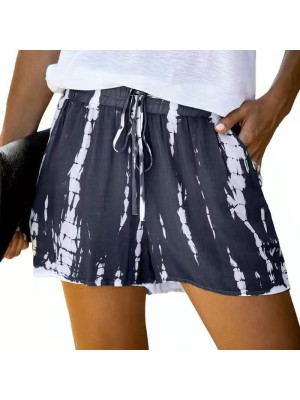 Womens Tie-Dye Summer Elastic Waist Hot Pants Pocket Beach Casual Baggy Shorts