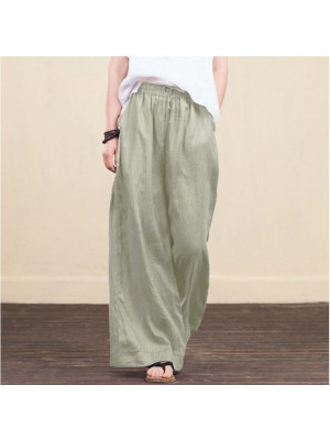 Womens Casual Cotton Linen Baggy Wide Leg Pants Loose Palazzo Flared Trousers