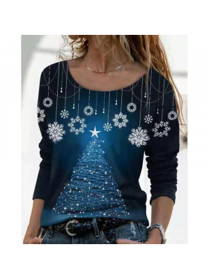 Womens Casual Print Blouse Baggy Tops Ladies Christmas Long Sleeve Pullover Tee