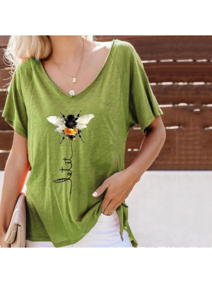 Womens Bee Short Sleeve Loose Blouse V Neck Tops T Shirts Pullover Plus Size UK