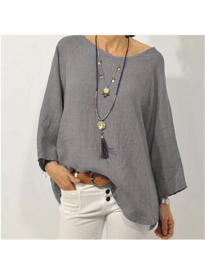 Womens Tunic Cotton Linen Pullover Blouse Tops Ladies Baggy Long Sleeve T-Shirt