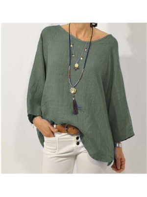 Womens Tunic Cotton Linen Pullover Blouse Tops Ladies Baggy Long Sleeve T-Shirt