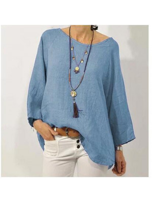 Womens Tunic Cotton Linen Pullover Blouse Tops Ladies Baggy Long Sleeve T-Shirt