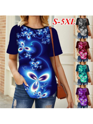 Womens Short Sleeve Floral Tops Ladies Casual Loose T Shirt Blouse Tee Pullover 