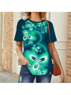 Womens Short Sleeve Floral Tops Ladies Casual Loose T Shirt Blouse Tee Pullover 