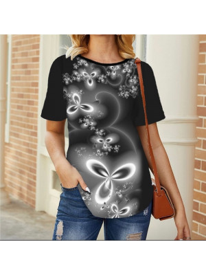 Womens Short Sleeve Floral Tops Ladies Casual Loose T Shirt Blouse Tee Pullover 