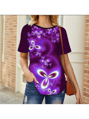 Womens Short Sleeve Floral Tops Ladies Casual Loose T Shirt Blouse Tee Pullover 