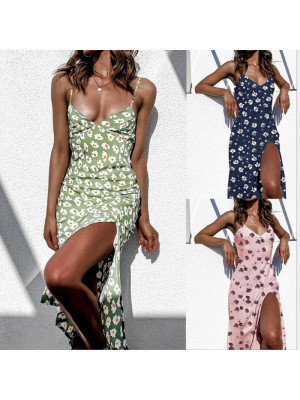 Womens Sexy Summer Midi Dress Beach Wear Boho Floral Print Vest Swing Sundress