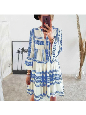 Womens V-Neck Smock Dress Ladies Summer Beach Party Holiday Floral Mini Dresses