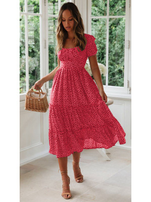 Womens Polka Dot Boho Long Dress Ladies Summer Beach Holiday Ruffle Maxi Dresses