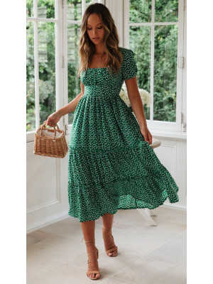 Womens Polka Dot Boho Long Dress Ladies Summer Beach Holiday Ruffle Maxi Dresses