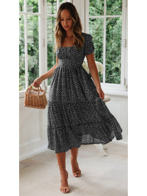 Womens Polka Dot Boho Long Dress Ladies Summer Beach Holiday Ruffle Maxi Dresses