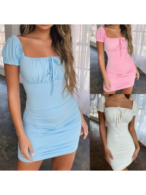 Womens Slim Mini Dress Ladies Summer Ruffle Frill Beach Holiday Party Sundress