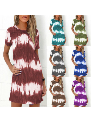 Womens Plus Size Tie Dye Loose Tops Shirt Dress Summer Holiday Beach Sundress UK