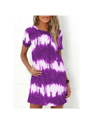 Womens Plus Size Tie Dye Loose Tops Shirt Dress Summer Holiday Beach Sundress UK