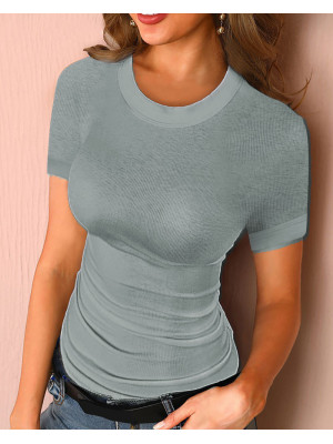 Womens Short Sleeve Round Neck T-Shirt Pullover Tops Ladies Casual Slim Blouse