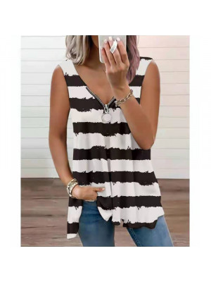 Plus Size Womens Sleeveless Tank Vest T-Shirt Ladies Zipper V-Neck Tops Blouse