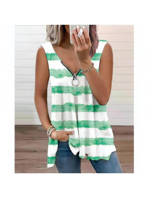 Plus Size Womens Sleeveless Tank Vest T-Shirt Ladies Zipper V-Neck Tops Blouse