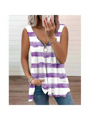 Plus Size Womens Sleeveless Tank Vest T-Shirt Ladies Zipper V-Neck Tops Blouse