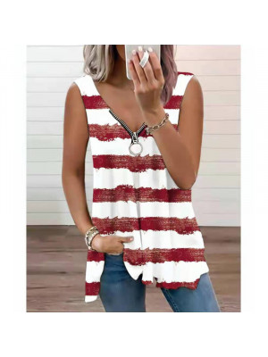 Plus Size Womens Sleeveless Tank Vest T-Shirt Ladies Zipper V-Neck Tops Blouse