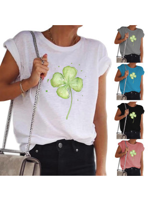 Womens Blouse Floral Pullover Round Neck Tops T-Shirts Ladies Summer Casual Tee