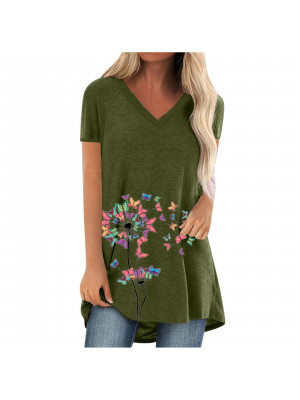 Womens Summer Casual Butterfly Short Sleeve T Shirt V Neck Blouse Tops Pullover