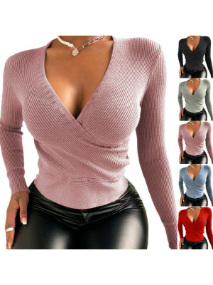 Womens Sexy Slim Tops Long Sleeve Blouse Ladies T Shirt V Neck Tee Plus Size UK