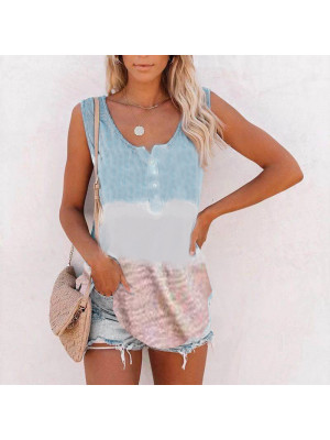 Womens Summer Tie Dye Sleeveless Vest Tank Tops Ladies Casual Loose Cami Tee UK