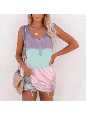 Womens Summer Tie Dye Sleeveless Vest Tank Tops Ladies Casual Loose Cami Tee UK