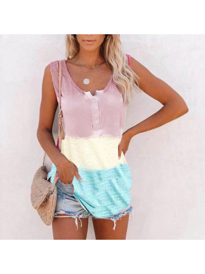 Womens Summer Tie Dye Sleeveless Vest Tank Tops Ladies Casual Loose Cami Tee UK