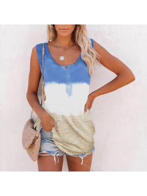 Womens Summer Tie Dye Sleeveless Vest Tank Tops Ladies Casual Loose Cami Tee UK