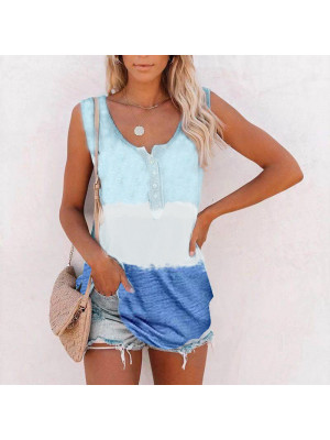 Womens Summer Tie Dye Sleeveless Vest Tank Tops Ladies Casual Loose Cami Tee UK