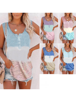 Womens Summer Tie Dye Sleeveless Vest Tank Tops Ladies Casual Loose Cami Tee UK