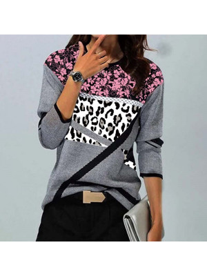 Womens Leopard Print Slim Tops Long Sleeve Blouse Ladies T Shirt O Neck Tee Plus Size UK