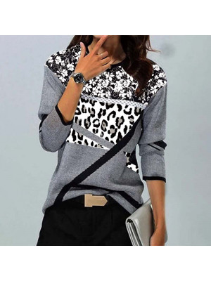 Womens Leopard Print Slim Tops Long Sleeve Blouse Ladies T Shirt O Neck Tee Plus Size UK