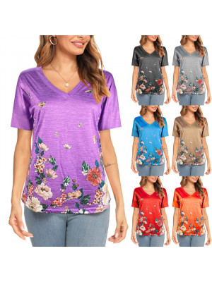 Womens Floral Pullover Loose Tops Short Sleeve Blouse Ladies T Shirt Floral Tee Plus UK Size