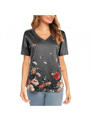 Womens Floral Pullover Loose Tops Short Sleeve Blouse Ladies T Shirt Floral Tee Plus UK Size