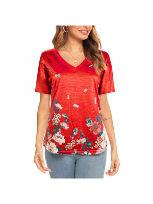 Womens Floral Pullover Loose Tops Short Sleeve Blouse Ladies T Shirt Floral Tee Plus UK Size