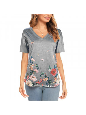 Womens Floral Pullover Loose Tops Short Sleeve Blouse Ladies T Shirt Floral Tee Plus UK Size