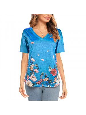 Womens Floral Pullover Loose Tops Short Sleeve Blouse Ladies T Shirt Floral Tee Plus UK Size